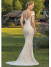 Cap Sleeves Ivory Lace Tulle Wedding Dress With Blush Lining